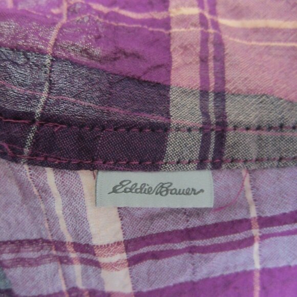 Eddie Bauer Women L Purple Plaid Live Your Adventure LS Shirt Crinkle Cotton - Picture 3 of 10